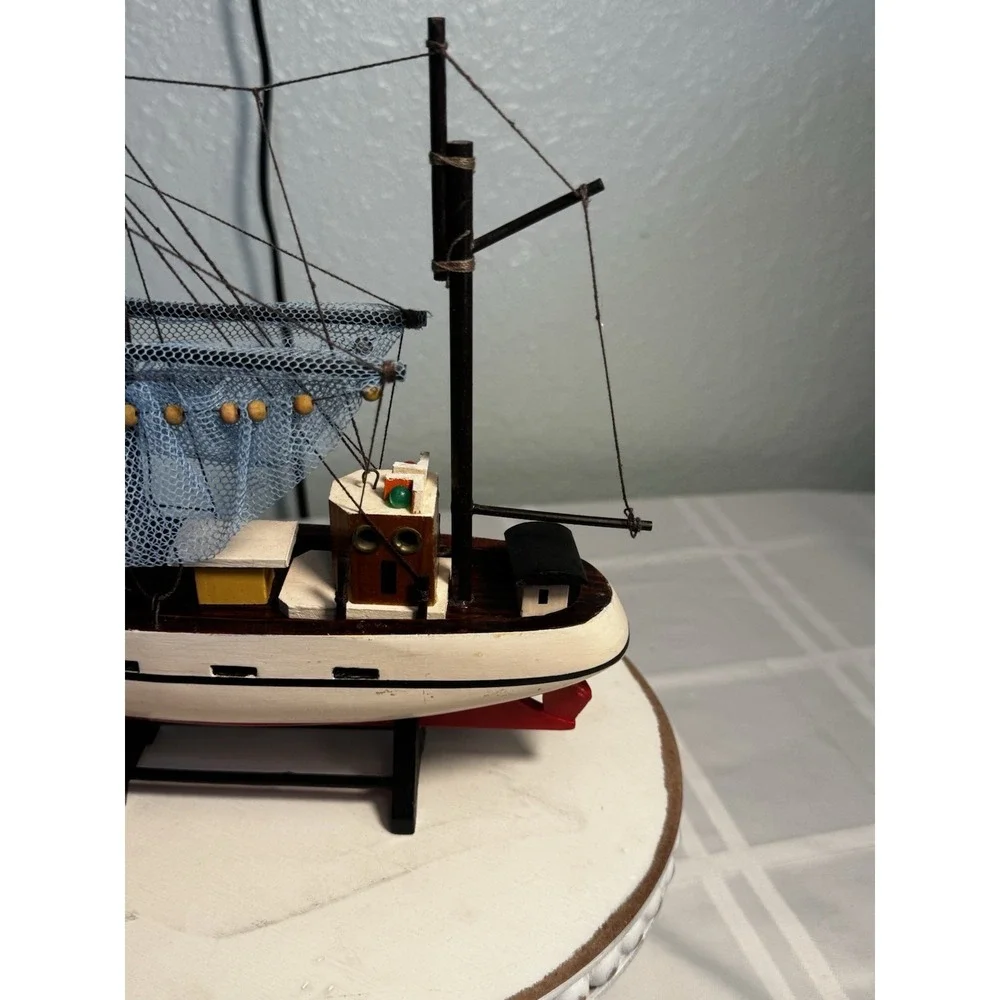 Shrimp Boat Model Fishing Trawler Complete Built Wooden Hull Painted with Stand